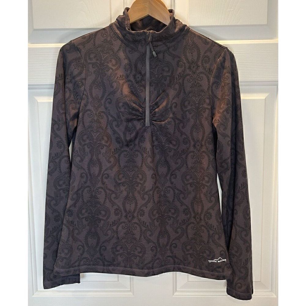 Eddie Bauer Women's Fleece 1/4 Zip Gray and Black Pullover Women’s Size Medium